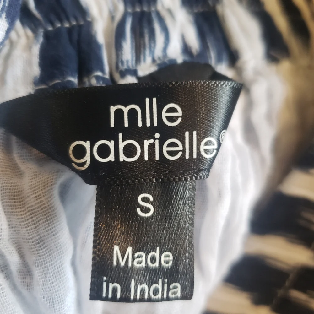 Mlle Gabrielle Maxi Skirt Tiered Lined 100% Cotton Blue White Print Size Small